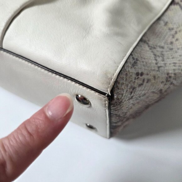 Coach Purse White Gray Mixed Exotic Leather Snakeskin Taylor Satchel F23303 - Picture 11 of 16